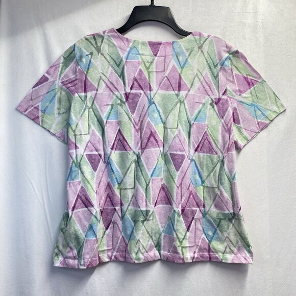 Alfred Dunner Studded VNeck Semi Sheer Short Sleeve Shirt Women Large Multicolor - Picture 6 of 13